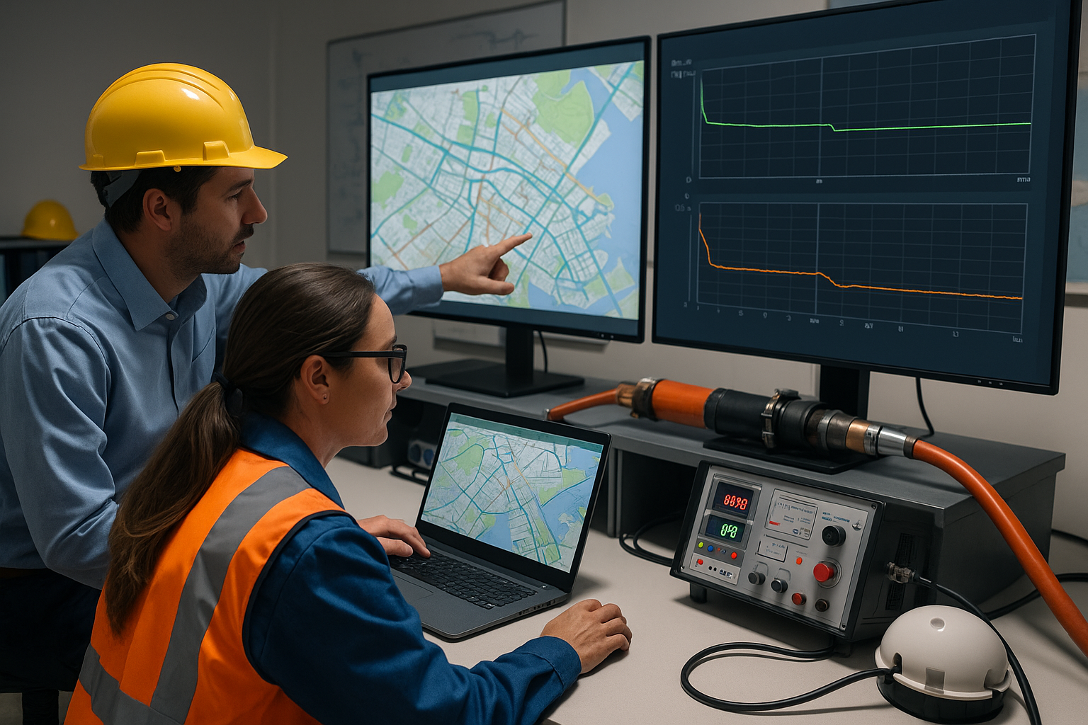 Operators monitoring underground cable health dashboards