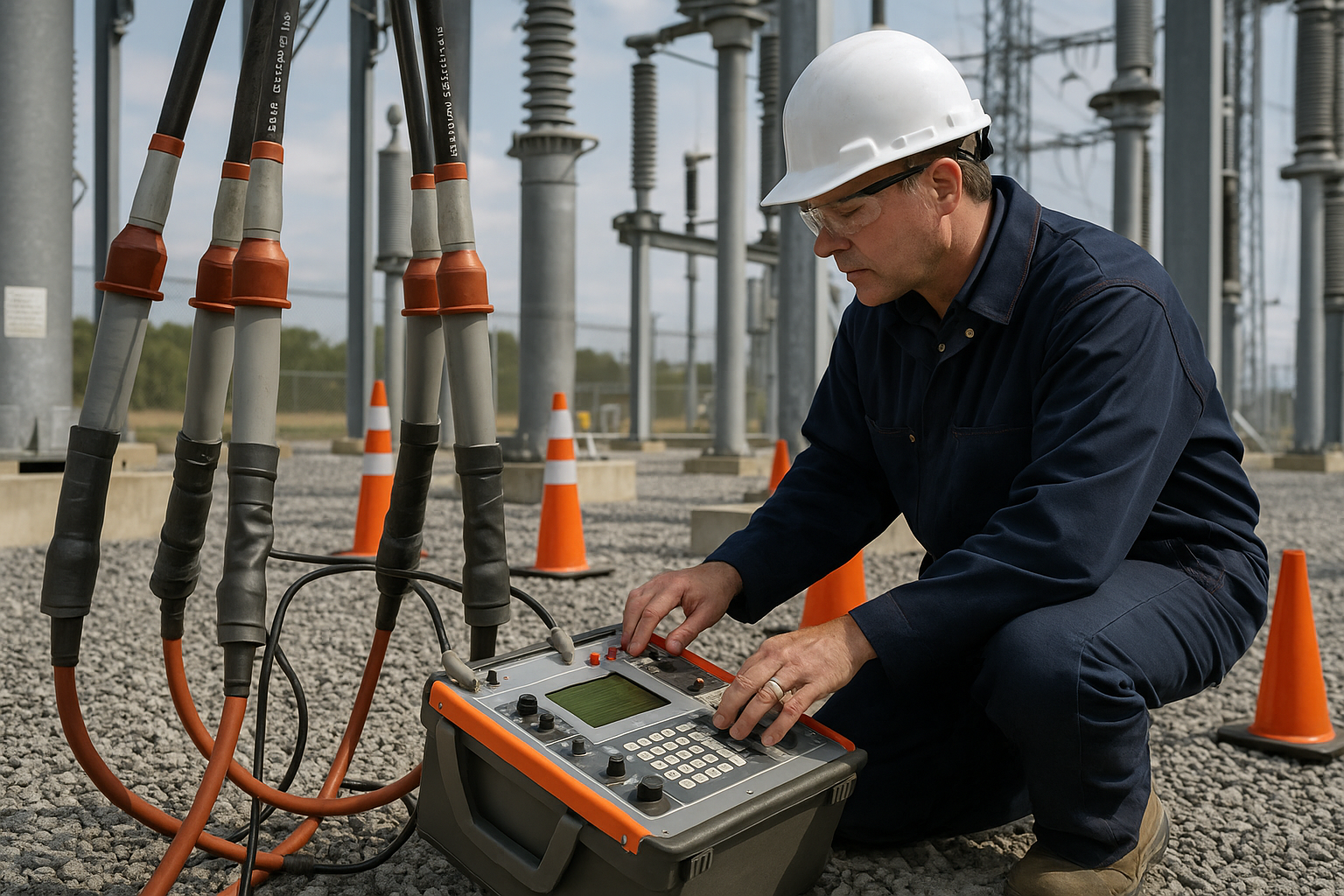 VLF/PD test set connected to underground cable circuit