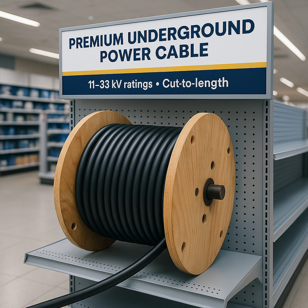 Premium underground power cable on retail display